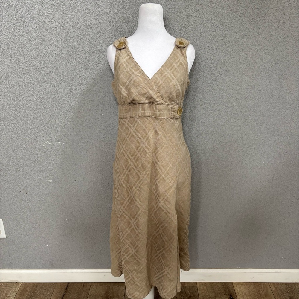 Faconnable Beige Textured Dress with Button-Strap Details
